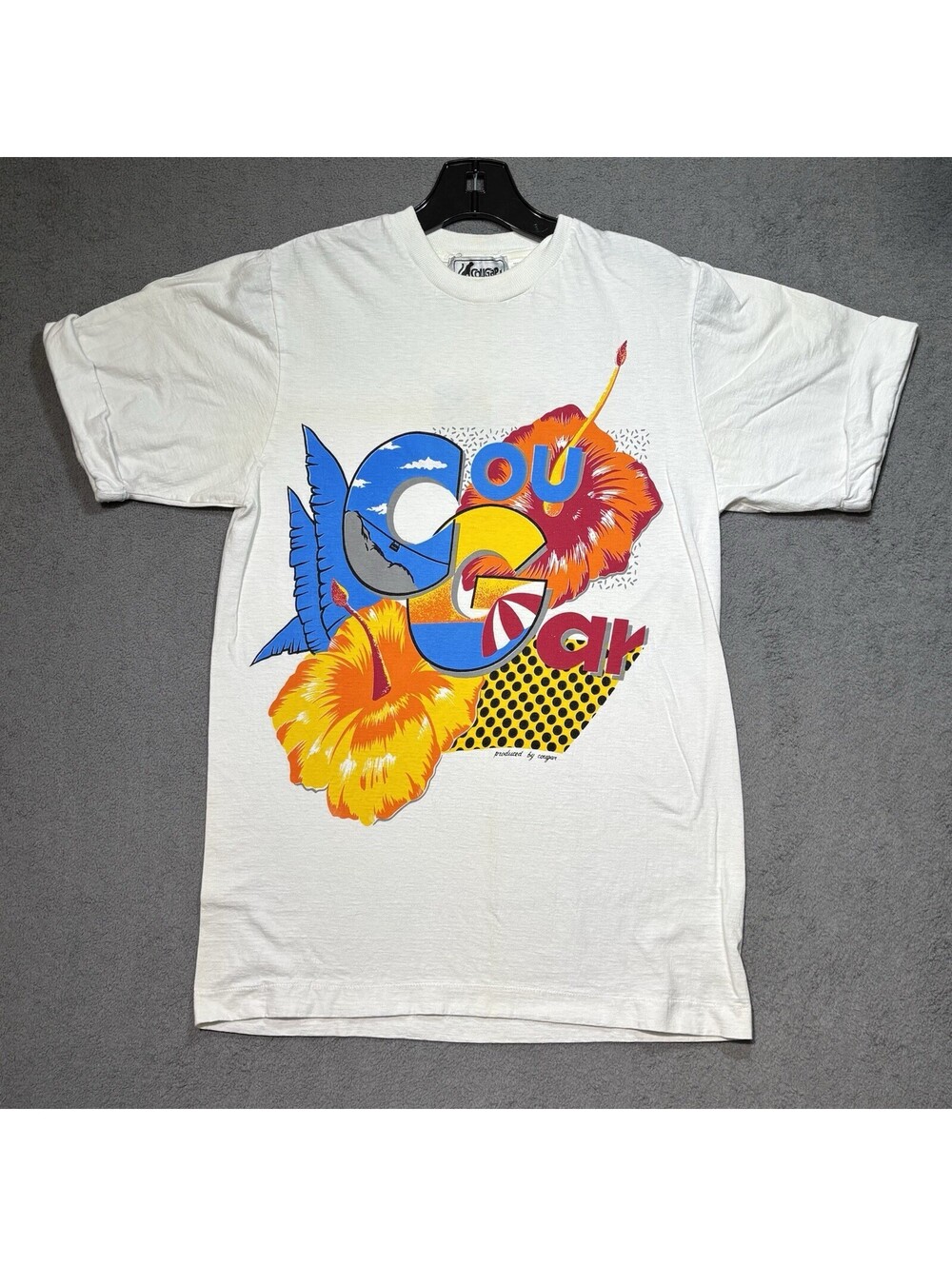Vintage 80s 90s Cougar Neon Isla De Margarita Resort Shirt M White Single Stitch